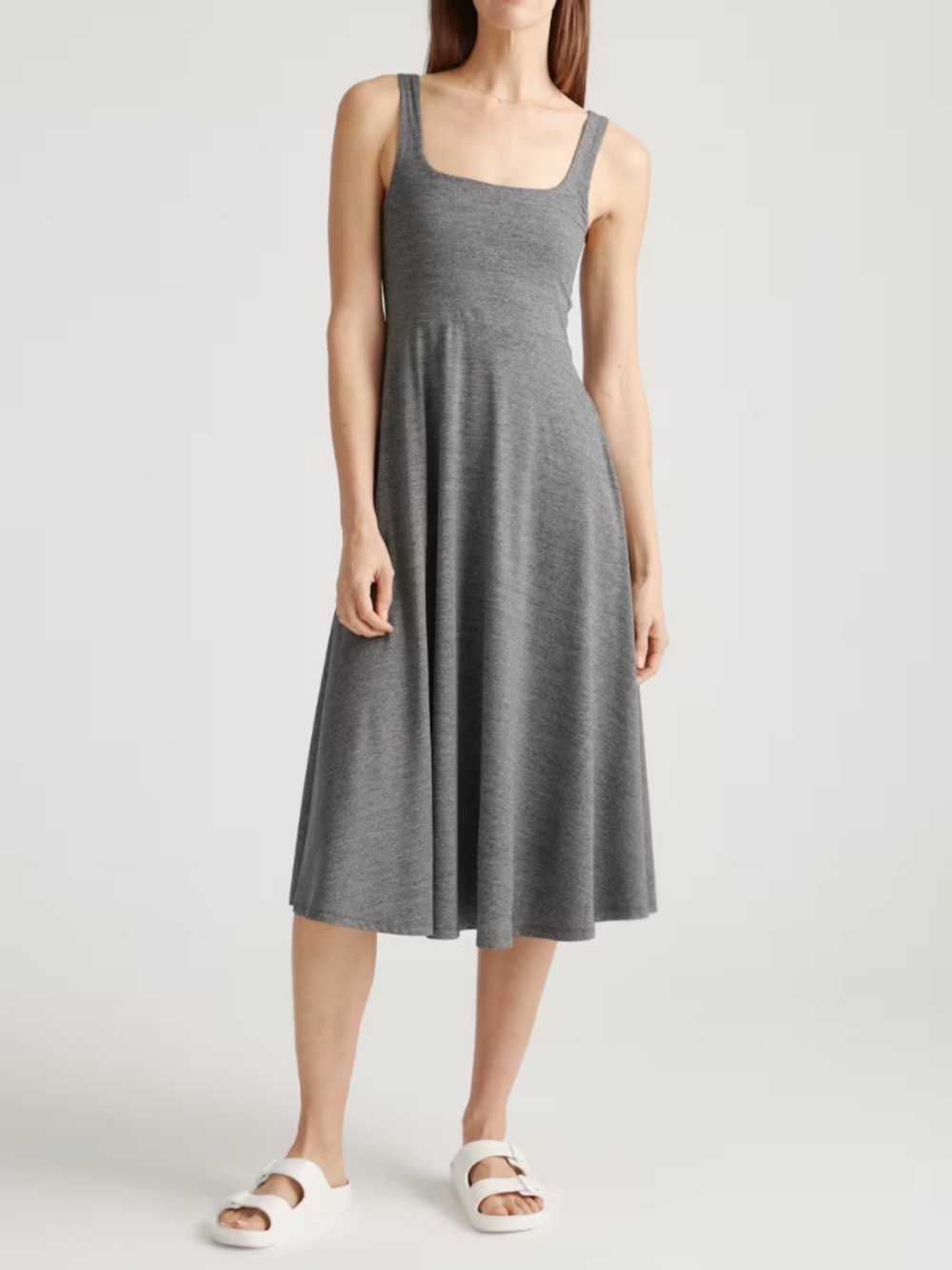 NWT Quince Flowknit Breeze Fit & Flare Dress Charcoal Gray Medium